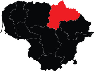 Vector Map of Panevezys Division on the Map of Lithuania