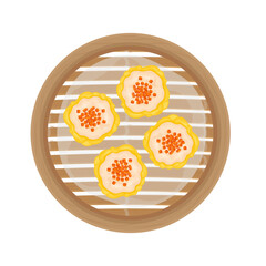 Vector Illustration Logo Clip art Top View Siu mai shumai  Shaomai On a Bamboo Steamed