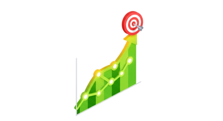 3d icon of isometric chart with arrow and target representing business success and achievement