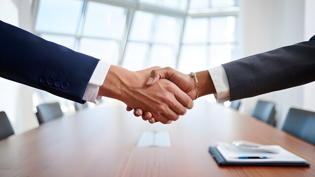 Business people shaking hands in office sealing a deal