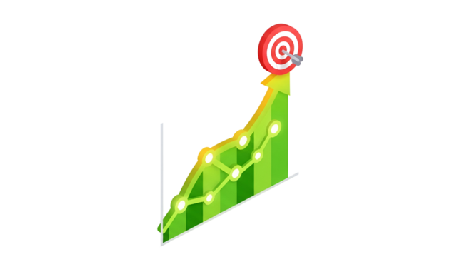 3d icon of isometric chart with arrow and target representing business success and achievement