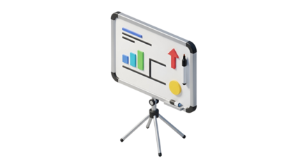 3d icon of isometric whiteboard with business graph representing business presentation