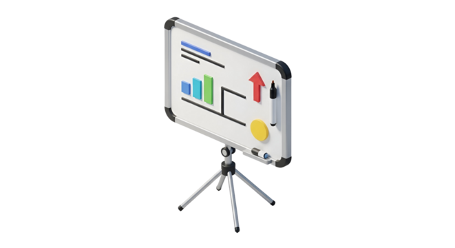 3d icon of isometric whiteboard with business graph representing business presentation