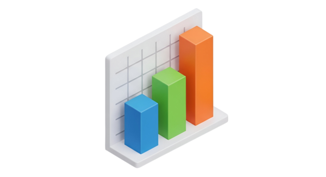 3d icon of isometric bar graph, a visual representation of data and performance metrics