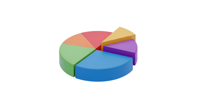 3d icon of colorful pie chart representing data analysis, statistics, and business information