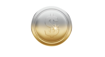 3d icon of shiny dollar coin with gold and silver colors in a round shape