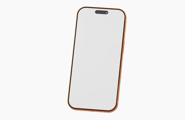 Orange smartphone mockup with blank white screen isolated on white background. Perfect for app design and ui.