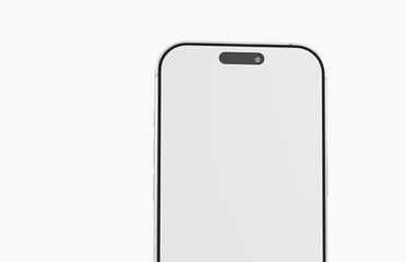 Clean, modern smartphone design isolated on white background. Features a front camera, and a blank screen for c