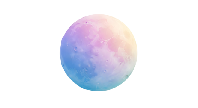 3d icon of pastel moon with blue, pink and yellow colors in a full moon shape