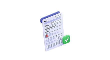 3d icon of a 3d illustration of a completed document with a green check mark, symbolizing approval