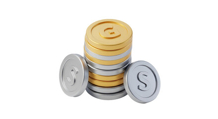 3d icon of stack of gold and silver coins representing wealth and financial success