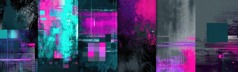 Vibrant abstract digital art with pixelated blocks and vibrant colors