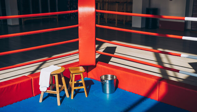 Boxing Ring Corner with Stools and Bucket Ready for a Fight ropes Professional Corporate Branding and Business Marketing Visual