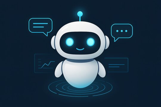 Friendly chatbot assisting with data analysis and communication in a modern digital space - Powered by Adobe