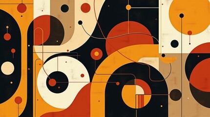 Retro mid century modern abstract geometric pattern with circles and lines