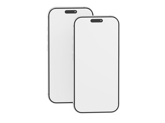 Two blank smartphone devices side by side for advertising design and app display concepts. White screen and mod