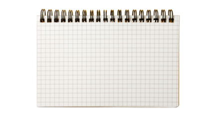 A blank grid notebook with spiral binding, featuring evenly spaced squares for writing or drawing.