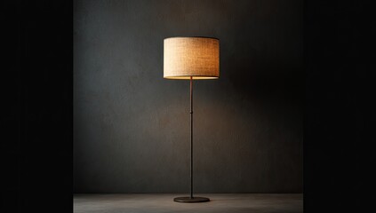 A floor lamp casts a warm glow in a dark room