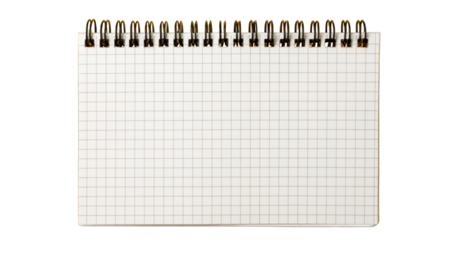 A blank grid notebook with spiral binding, featuring evenly spaced squares for writing or drawing.
