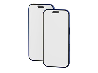 Two blank smartphone screens with blue casing, perfect for mockup or technology concepts. Clean design and mini