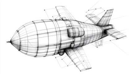 Detailed wireframe illustration of futuristic aircraft design, showcasing its aerodynamic shape and structural elements. image conveys sense