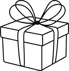 Gift box one line drawing silhouette vector illustration. Continuous one line gift box.Presents with ribbon bow.Hand drawn greeting present box