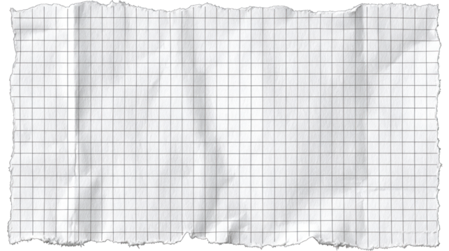 A piece of crumpled graph paper featuring a grid pattern with visible texture and torn edges.