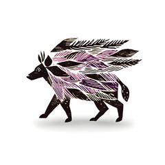 Hand-drawn silhouette of a wolf with feathers showcasing unique artistic style