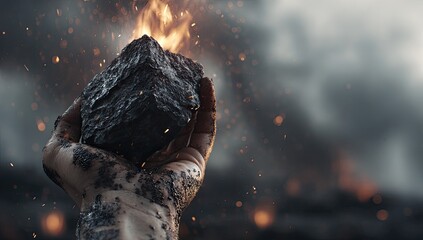 A hand holds a burning stone
