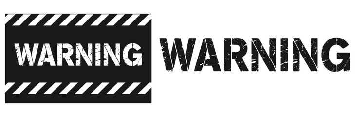 Distressed warning sign with stripes and black and white grunge letters for industrial safety, caution, and hazard awareness in workplace environments