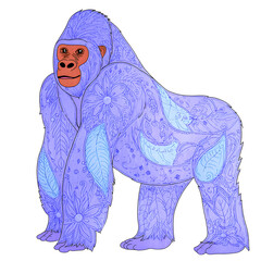 Silhouette of a gorilla surrounded by floral patterns in a creative, artistic style