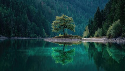 Serene lake with a solitary tree (2)