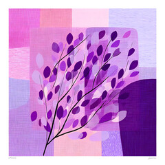 Hand-drawn silhouette of a purple plant against colorful geometric background