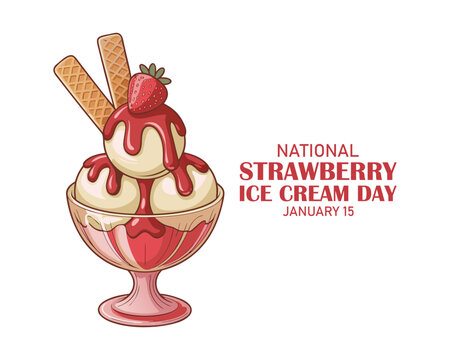 National Strawberry Ice Cream Day celebration featuring a colorful ice cream sundae with strawberries and sprinkles.