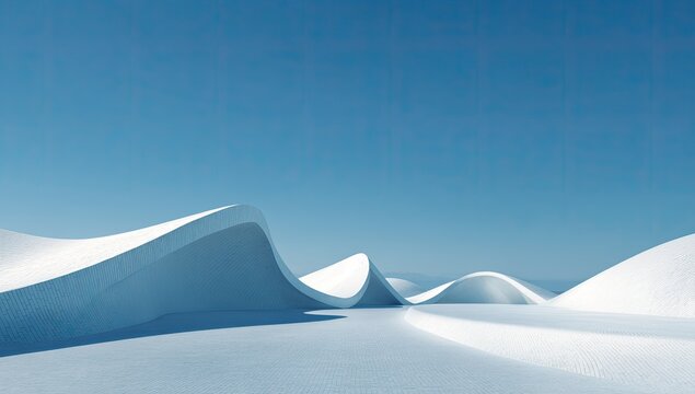 Abstract modern architecture with smooth, flowing white curves against a bright blue sky - Powered by Adobe