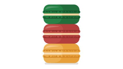 Colorful Tower of Macarons: A vibrant stack of three exquisitely crafted macarons, showcasing layers of flavors and artistic design.