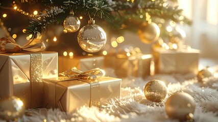 Christmas presents under the tree festive scene with wrapped gifts beneath decorated tree symbolizing holiday joy