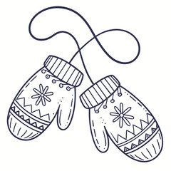 Cozy winter mittens with snowflake pattern and string connected for cold weather protection