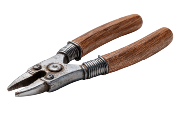 Precision Grip: A close-up shot of a pair of vintage pliers, showcasing their robust metal construction and wooden handles, symbolizing the essence of craftsmanship and precision.