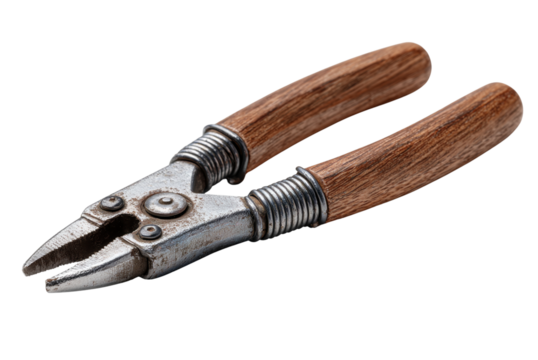 Precision Grip: A close-up shot of a pair of vintage pliers, showcasing their robust metal construction and wooden handles, symbolizing the essence of craftsmanship and precision.