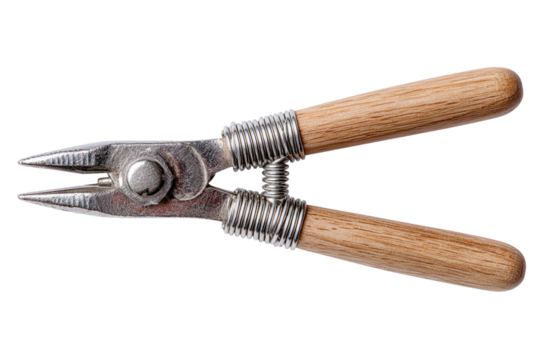  Precision Wire Cutter: A close-up view of a meticulously crafted wire cutter, showcasing its sharp steel jaws and ergonomic wooden handles.