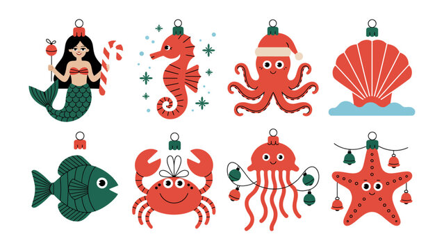 Ocean Christmas Ornaments: Delightful Christmas ornaments depicting marine creatures, exuding the festive spirit of the holidays with a whimsical touch.
