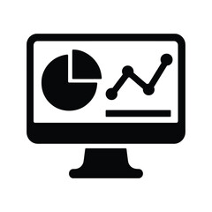 Data Analysis and Business Dashboard Icon: Monitor with Pie Chart and Line Graph for Financial Report