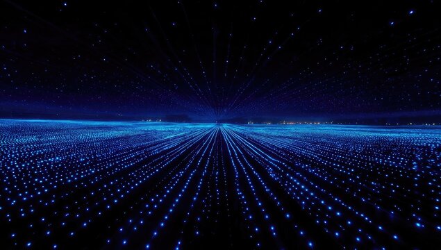 A vast landscape of countless blue illuminated points, resembling digital data lines