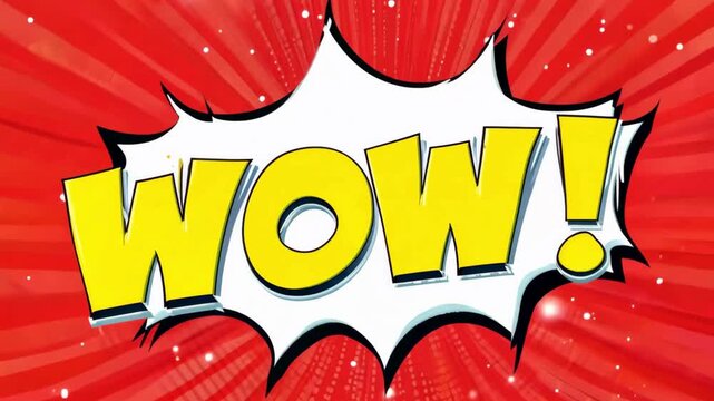 Wow Comic Text Animation in Speech Bubble on Red Background. Pop Art Surprise Motion Graphics for Reactions.