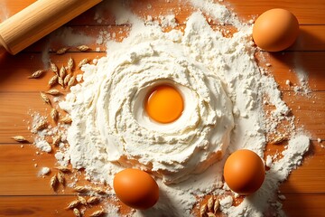 Generative AI Raw ingredients for baking dough preparation.