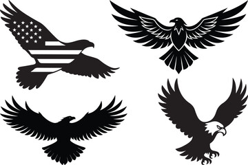 Fototapeta premium silhouette vector of us flying eagle on isolated background