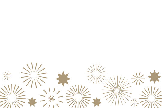 Festive golden bursts and starbursts creating a celebratory border on a clean white background