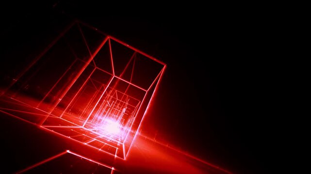 Leuchtende gitterf&ouml;rmige Geometrie f&uuml;r Technologie, Energie, Produktion & Datentransfer &ndash; moderne Architektur, Planung & Sicherheit visualisiert, rot
