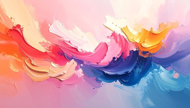 Swirling impasto painting with blended, vibrant hues of pink, orange, yellow, and blue creating a soft, dreamy texture - Powered by Adobe